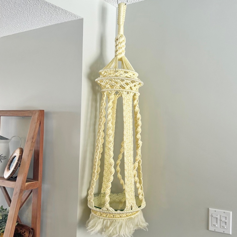 Vintage Macrame Hanging table Boho floating side table, Macrame plant hanger